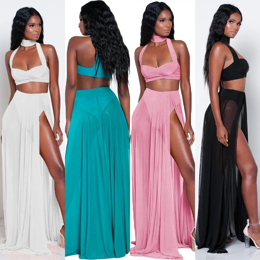 Summer Beach Dresses Women 2 Piece Sets Boho Sexy Halter Crop Top and Skirt Set High Split Chiffon Two Piece Maxi Dress Outfits
Summer Beach Dresses Women 2 Piece Sets Boho Sexy Halter Crop Top and Skirt Set High Split Chiffon Two Piece Maxi Dress Outfits