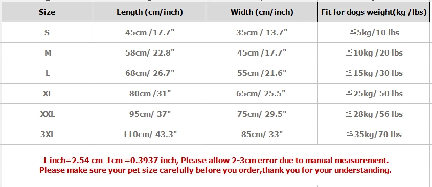 size chart