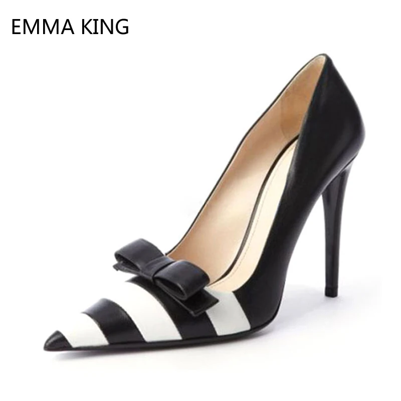 Spring New Office Ladies Pumps Pointed Toe High Heels 12cm Black White Striped Two Tone Stiletto Pumps Shoes With Bow For Women
Spring New Office Ladies Pumps Pointed Toe High Heels 12cm Black White Striped Two Tone Stiletto Pumps Shoes With Bow For Women