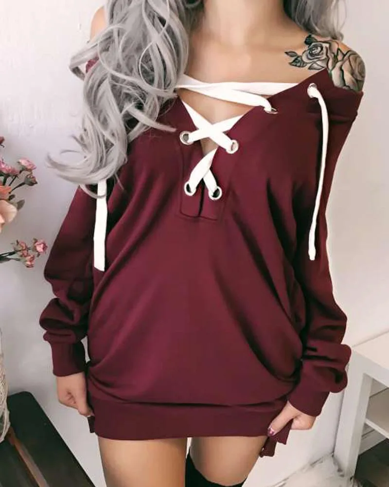 Hitmebox Newly Autumn Winter Women Lacing Up Sexy V Neck Round Neck Hoodies Long Sleeve Irregular Tunic Sweatshirts Mini Dress
Hitmebox Newly Autumn Winter Women Lacing Up Sexy V Neck Round Neck Hoodies Long Sleeve Irregular Tunic Sweatshirts Mini Dress