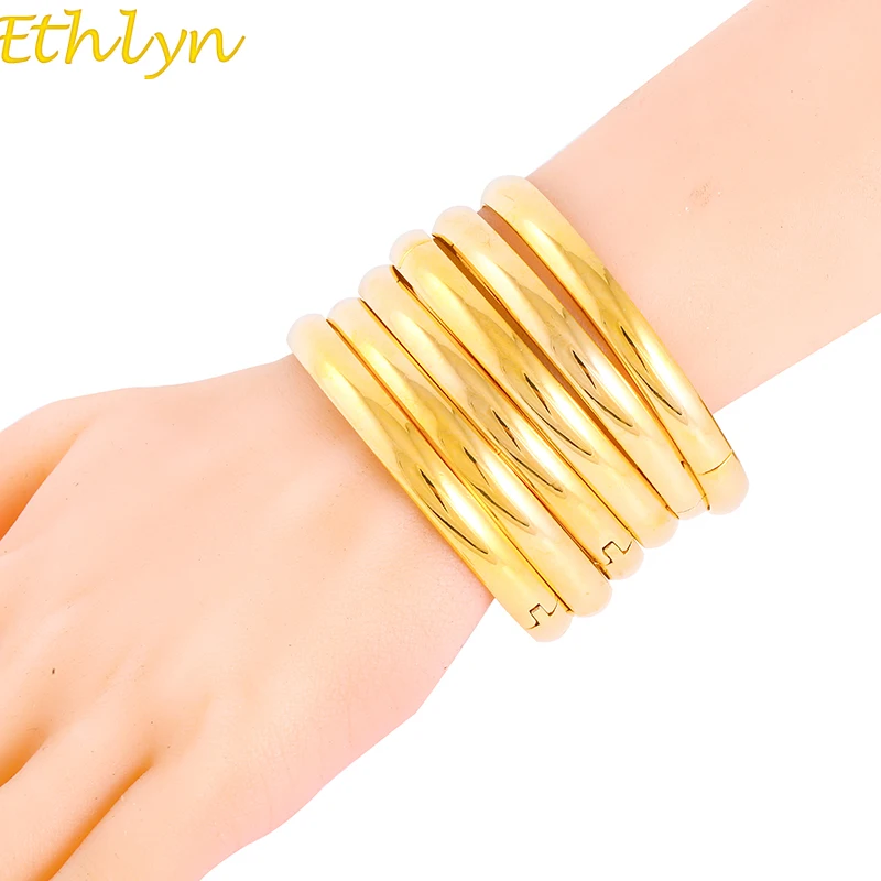 Ethlyn 6pcs/lot Women High Polished Simple Gold Color Bangles Wedding Party Dubai Gold Jewelry Ethiopian Accessories B050
Ethlyn 6pcs/lot Women High Polished Simple Gold Color Bangles Wedding Party Dubai Gold Jewelry Ethiopian Accessories B050