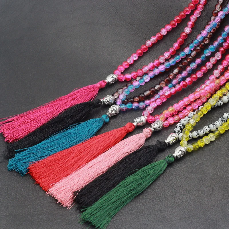 Bohemian Boho Popcorn Glass Beads Necklace Collares Collier Colar Jewelry Maxi Joyeria Long Tassel Buddha Charm women necklace | Украшения