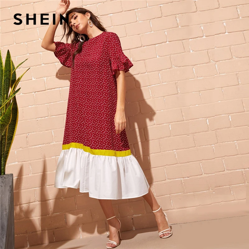 SHEIN Red Bell Sleeve Colorblock Polka Dot Boho Long Dress Women Summer Drop Waist Dress Ruffle Hem Loose Straight Abaya Dresses
SHEIN Red Bell Sleeve Colorblock Polka Dot Boho Long Dress Women Summer Drop Waist Dress Ruffle Hem Loose Straight Abaya Dresses