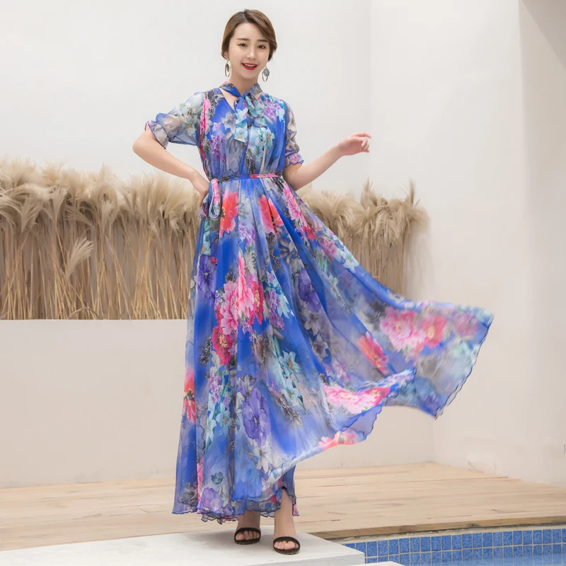 Bohemia Runway Maxi Dress Plus size Women's Short Sleeve Bow Collar Vintage Floral Print Chiffon Party Holiday Long Dress
Bohemia Runway Maxi Dress Plus size Women's Short Sleeve Bow Collar Vintage Floral Print Chiffon Party Holiday Long Dress