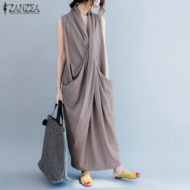 ZANZEA 2019 Summer Women V Neck Sleeveless Pleated Loose Casual Party Long Dress Elegant Ladies Work Split Solid Tank Vestido
ZANZEA 2019 Summer Women V Neck Sleeveless Pleated Loose Casual Party Long Dress Elegant Ladies Work Split Solid Tank Vestido