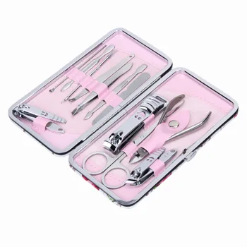 12 Pcs/Set Stainless Steel Nail Cuticle Clipper Scissors Pedicure Manicure Cleaner Grooming Kit Case Tool with Case High Quality