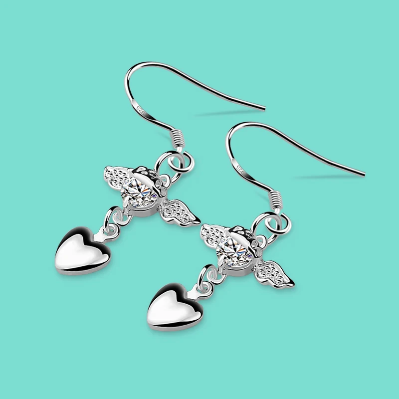 New Women's 925 Sterling Silver Earrings Sweet Heart Shape Zircon Inlay Pendant Design Solid Silver Earrings Not Allergic bijoux
New Women's 925 Sterling Silver Earrings Sweet Heart Shape Zircon Inlay Pendant Design Solid Silver Earrings Not Allergic bijoux