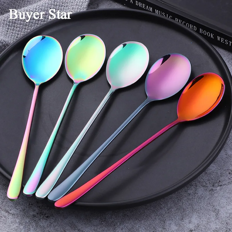 4 pcs Buyer Star Dream Color Spoon Stirring Rainbow Stainless Steel Long Handle Ice Cream Dessert Tea Spoon For Dinner Scoop
4 pcs Buyer Star Dream Color Spoon Stirring Rainbow Stainless Steel Long Handle Ice Cream Dessert Tea Spoon For Dinner Scoop
