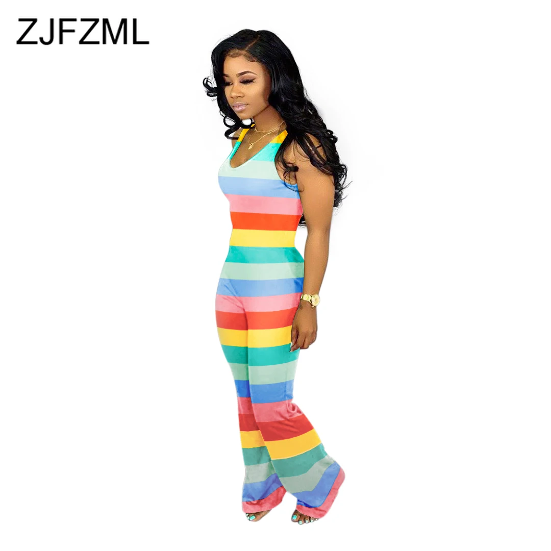 Rainbow Striped Print Sexy Jumpsuits For Women Scoop Neck Sleeveless Party Bodysuit Summer High Waist Backless Beach Long Romper
Rainbow Striped Print Sexy Jumpsuits For Women Scoop Neck Sleeveless Party Bodysuit Summer High Waist Backless Beach Long Romper