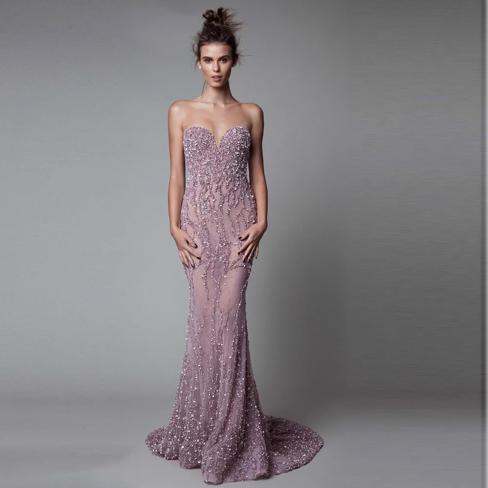 Lebanon Beaded Mermaid Evening Dresses With Detachable Train Sexy Backless Long Evening Gowns Sweetheart Beach Prom Gowns