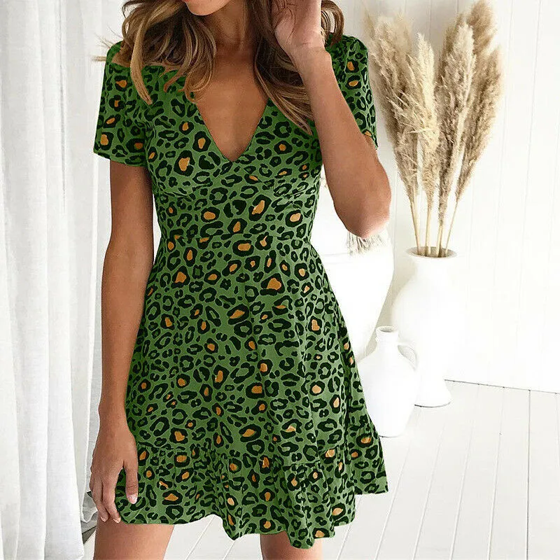 Women Summer Leopard Print Mini Dress Clothes Fshion Hot Short Sleeve Retro Ladies Casual Chic A-line Dresses Clothings Sundress
Women Summer Leopard Print Mini Dress Clothes Fshion Hot Short Sleeve Retro Ladies Casual Chic A-line Dresses Clothings Sundress