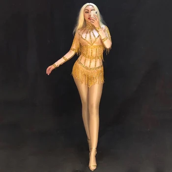 Jazz Dance Costume Sexy Bodysuit Woman Gold Tassel Pole Dance Performance Clothing Nightclub Dj Ds Gogo Stage Rave Outfit DC2418
Jazz Dance Costume Sexy Bodysuit Woman Gold Tassel Pole Dance Performance Clothing Nightclub Dj Ds Gogo Stage Rave Outfit DC2418