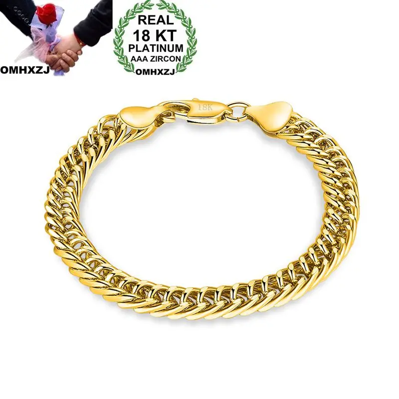 

OMHXZJ Wholesale Personality Fashion Unisex Party Wedding Gift Gold Full Lateral Chain 18KT Gold Bracelet BR133