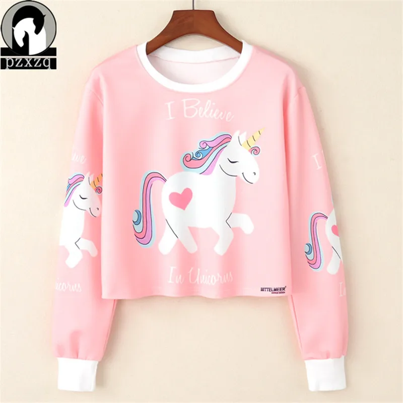 2019 New spring Womens Harajuku Sweatshirt O-neck Crop Top Cartoon Unicorn Printed Pullover Short Sweatshirt Hooded Tops Women
2019 New spring Womens Harajuku Sweatshirt O-neck Crop Top Cartoon Unicorn Printed Pullover Short Sweatshirt Hooded Tops Women