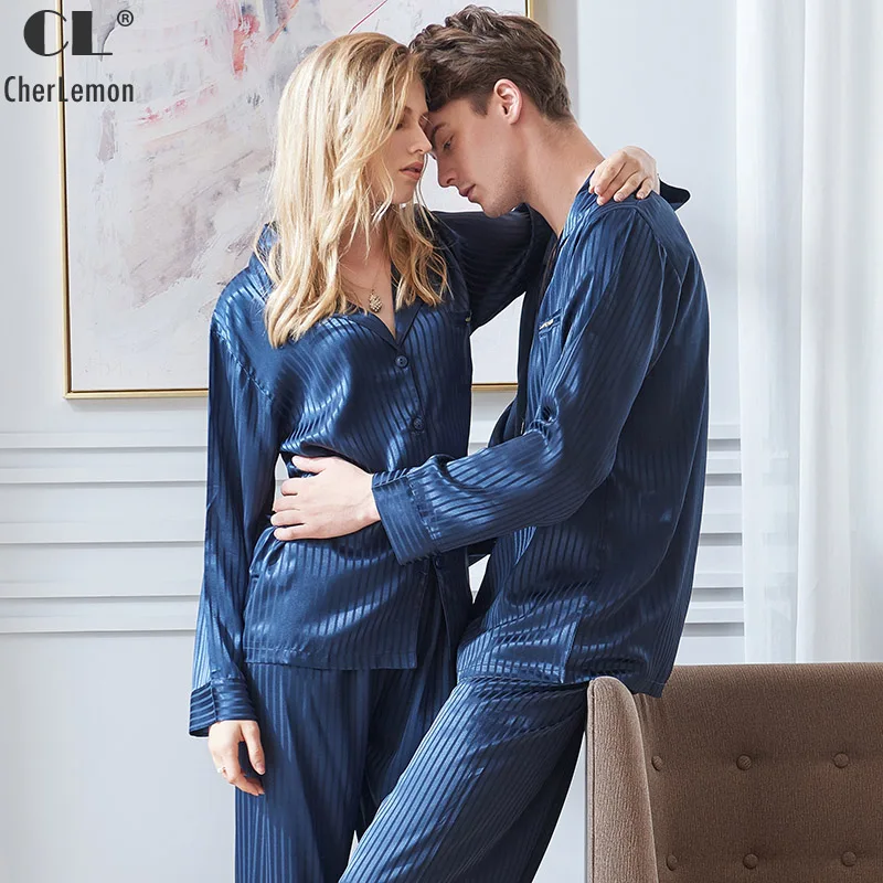 CherLemon Couple Premium Satin Pajamas Mens Classic Autumn Long Sleeve Notch Collar Nightwear Women Navy Striped Silk Pyjama Set
CherLemon Couple Premium Satin Pajamas Mens Classic Autumn Long Sleeve Notch Collar Nightwear Women Navy Striped Silk Pyjama Set