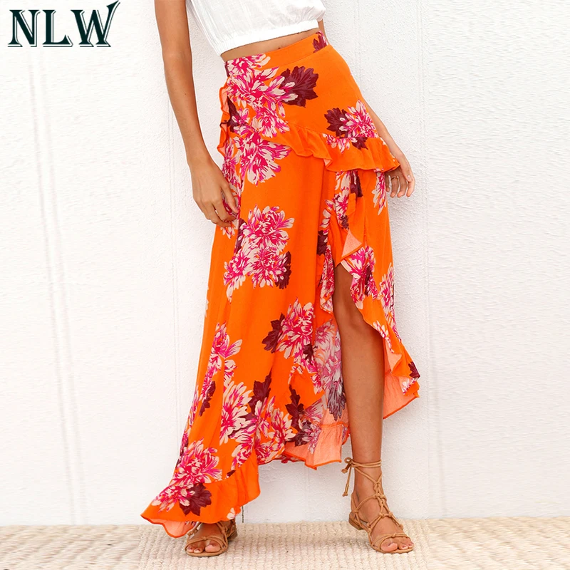NLW Coral Red Long Skirt Floral Print Asymmetrical Maxi Skirt Summer Ruffle Wrap Skirt 2019 Women Sexy Elegant Girl Chic Vestido
NLW Coral Red Long Skirt Floral Print Asymmetrical Maxi Skirt Summer Ruffle Wrap Skirt 2019 Women Sexy Elegant Girl Chic Vestido