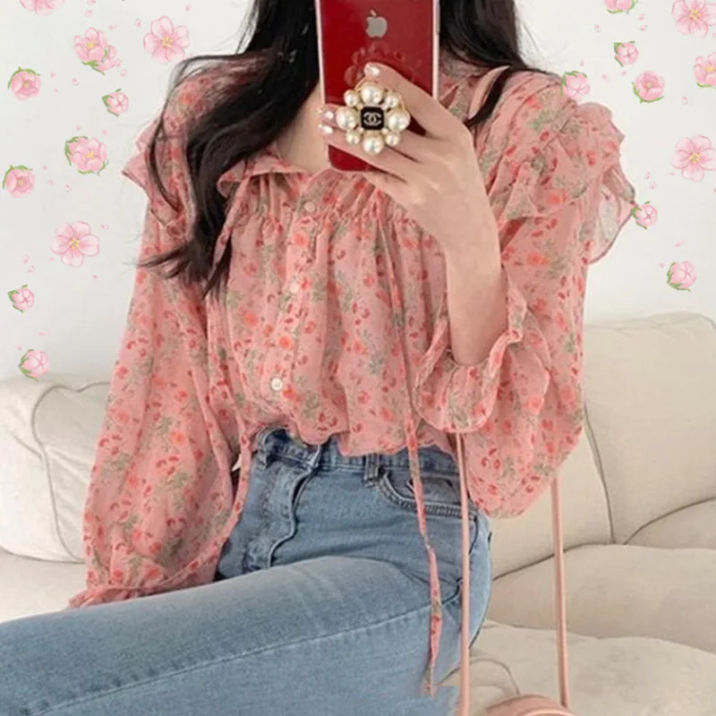 Sweet Flower Print Chiffon Shirt Women Top Ruffles Kawaii Romantic Retro Blouse Chemise Femme Chemisier Blusa Mujer Camisa
Sweet Flower Print Chiffon Shirt Women Top Ruffles Kawaii Romantic Retro Blouse Chemise Femme Chemisier Blusa Mujer Camisa