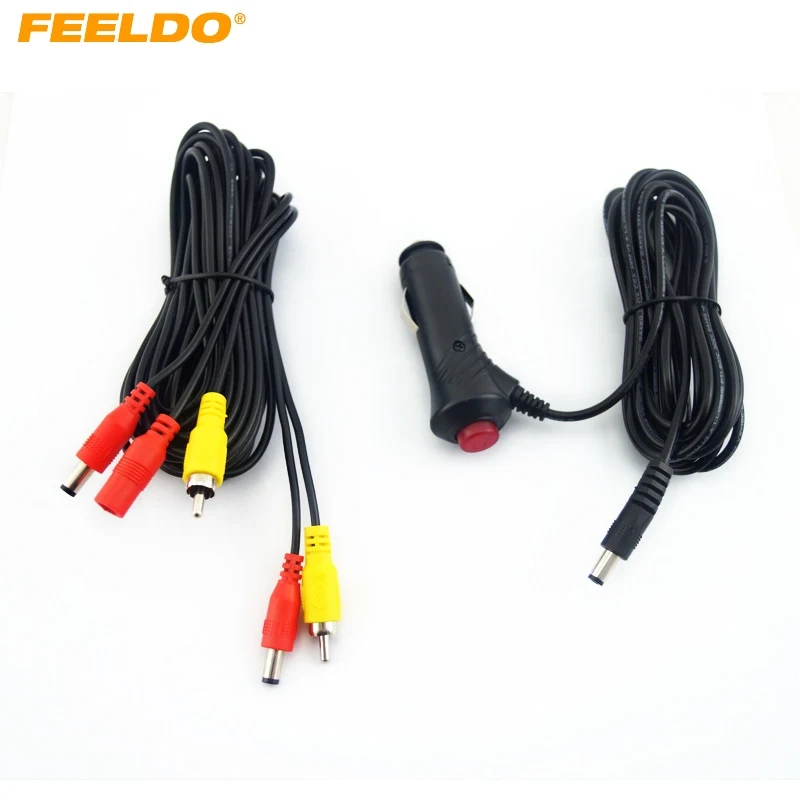 FEELDO 12V/24V Car Cigarette Lighter Adapter RCA Video Power Cable Easy Install For Rear View Camera Monitor #3795 | Автомобили и