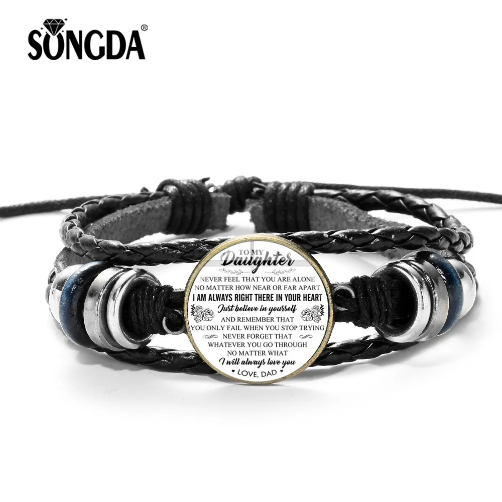 SONGDA To My Daughter Leather Bracelet Love Letter From Mom&Dad Wide Black Color Wristband Bracelet Fashion Charm for Girl Child
SONGDA To My Daughter Leather Bracelet Love Letter From Mom&Dad Wide Black Color Wristband Bracelet Fashion Charm for Girl Child