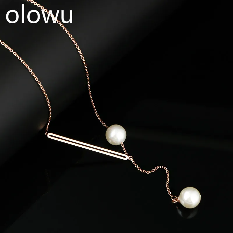 olowu Imitation Double Pearl Necklaces Pendants Simple Stainless Steel Bar Slide Chain Necklace Jewellery Gift Accessories 2019
olowu Imitation Double Pearl Necklaces Pendants Simple Stainless Steel Bar Slide Chain Necklace Jewellery Gift Accessories 2019