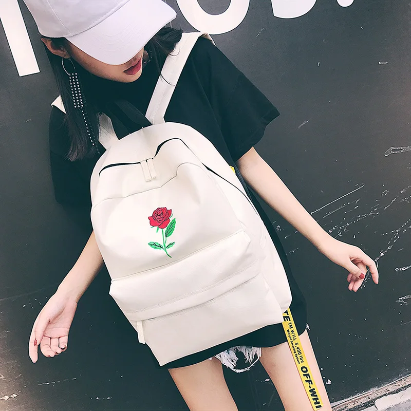 Men Canvas Backpack Cute Fashion Women Rose Embroidery Backpacks for Teenagers Women\'s Travel Bags Mochilas Rucksack School Bags (15)