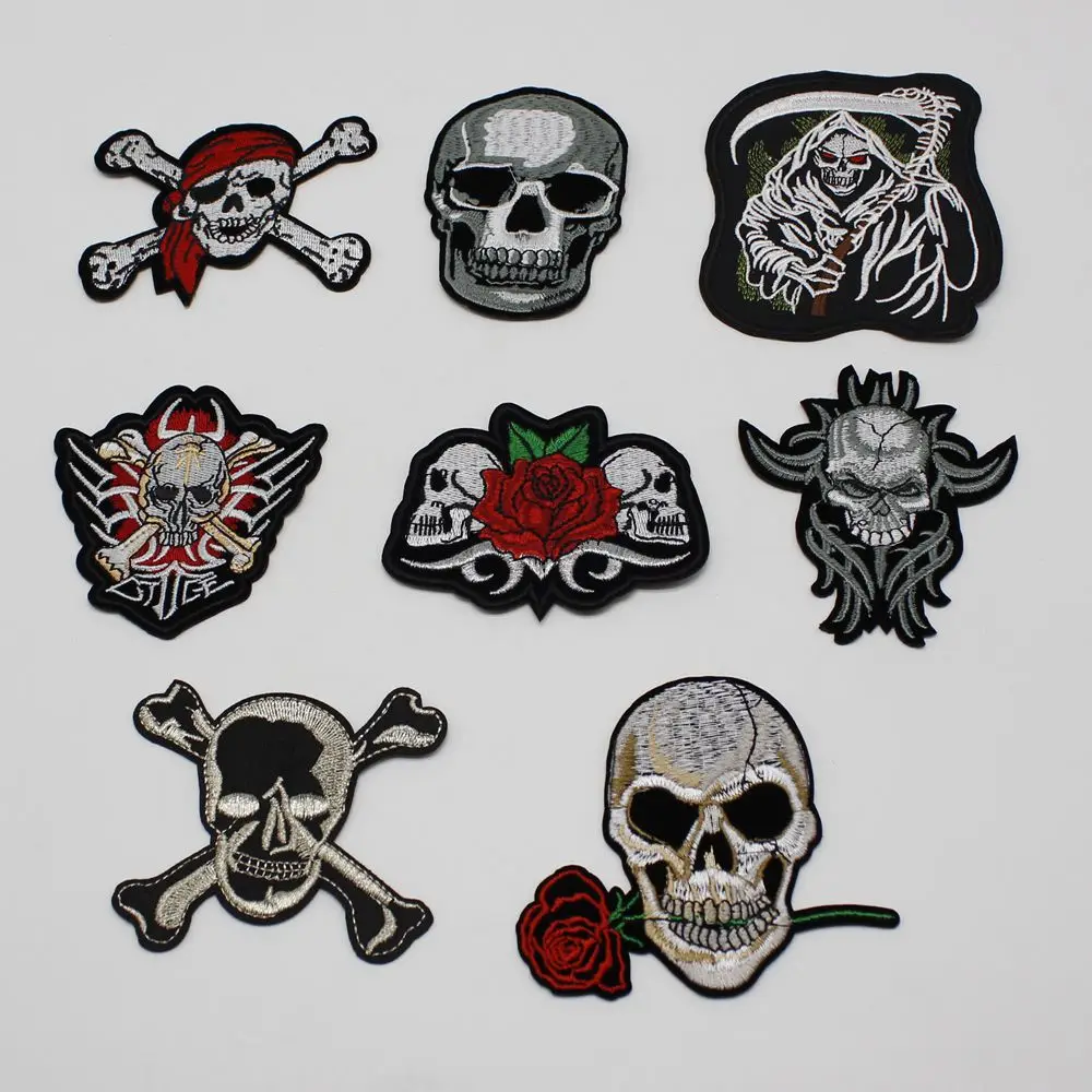 Image High Quality 1pcs Pink Pirate Skeleton Series Patch DIY Apparel Striped Clothing Patch Patch Iron Embroidery Custom Badge