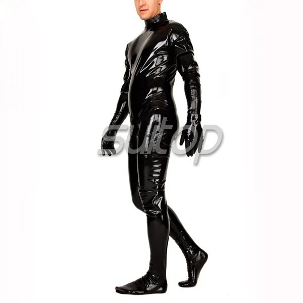

PLUS size 0.8mm thickness latex heavy catsuit black color clothes for man