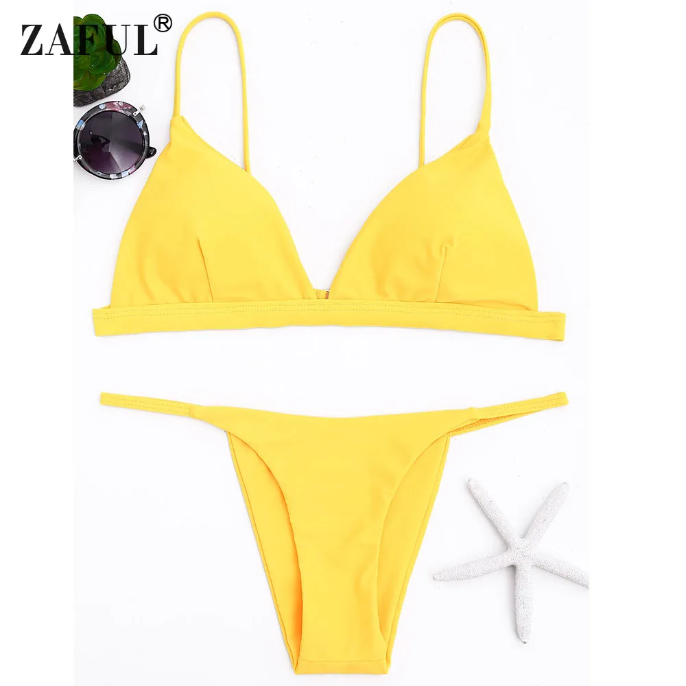 

ZAFUL Swimwear Women Biquni Cami Bralette Thong String Bikini Set Sexy Women Swimsuit Low Waisted Spaghetti Straps