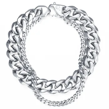 Hip Hop Men's Bracelet Double Chain Silver color Stainless Steel Cuban Link Chain Bracelet Male Jewelry Dropshipping Gifts DB04
Hip Hop Men's Bracelet Double Chain Silver color Stainless Steel Cuban Link Chain Bracelet Male Jewelry Dropshipping Gifts DB04