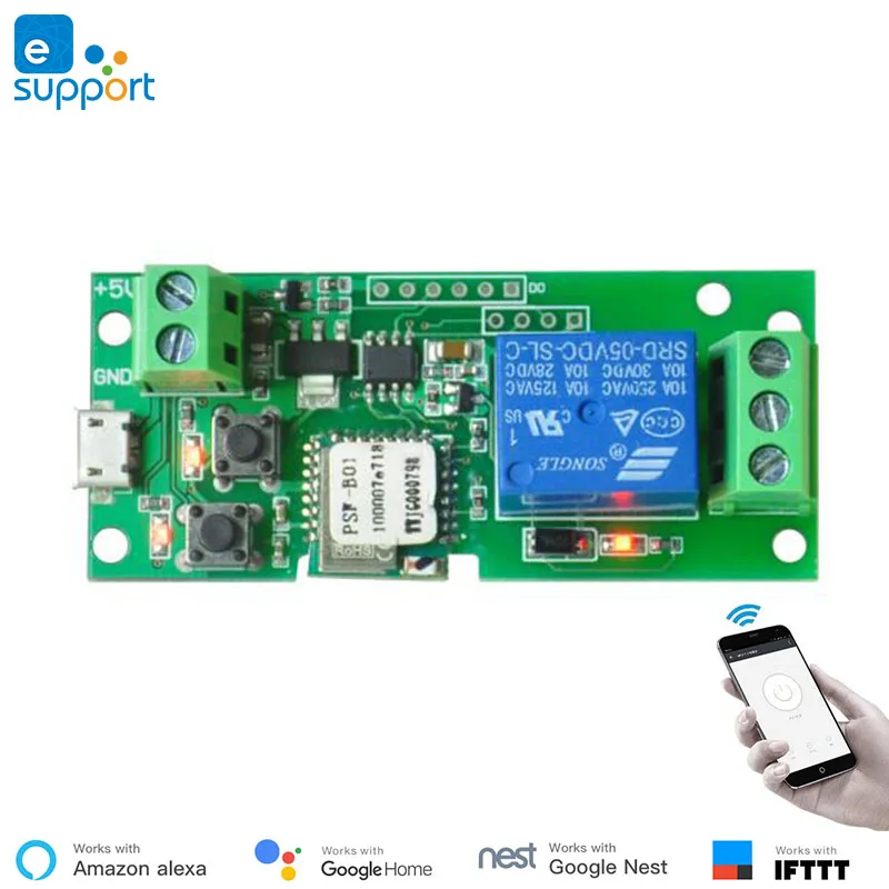 

eWelink Smart USB 5V DIY 1 Channel Jog Inching Self-Locking WIFI Wireless Smart Home Switch Remote Control Compatible with Alexa