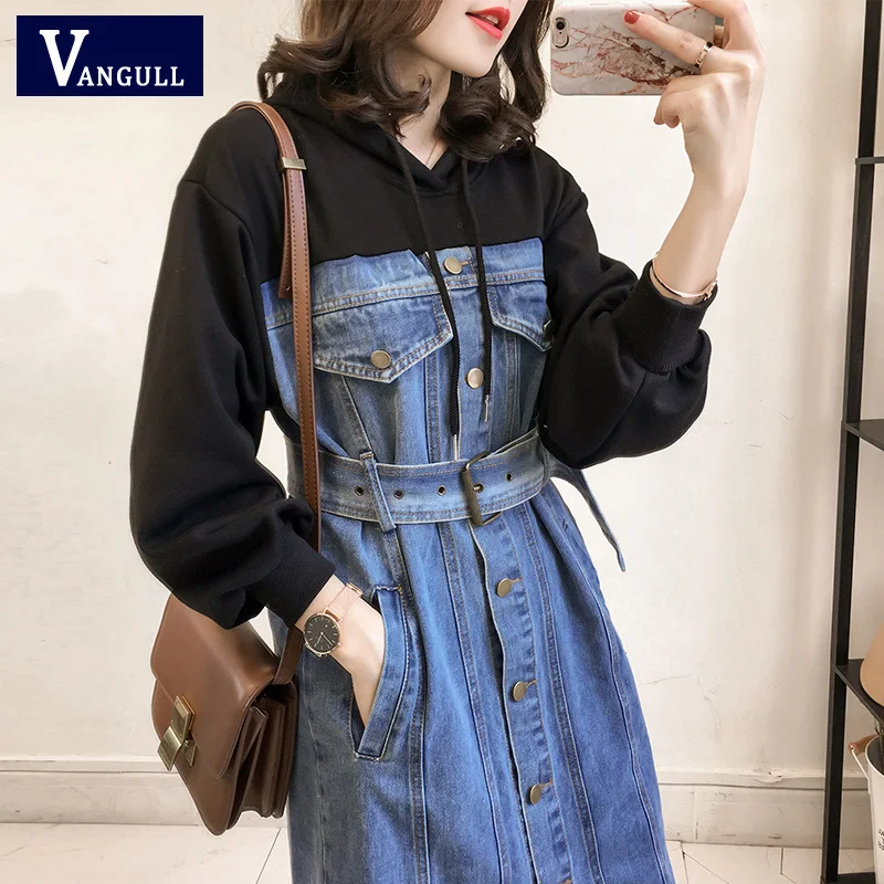 VANGULL Winter Women Hooded Stitching Denim Dress 2019 New Autumn Korean Female Long Sleeve section Patchwork Loose Jean Dress
VANGULL Winter Women Hooded Stitching Denim Dress 2019 New Autumn Korean Female Long Sleeve section Patchwork Loose Jean Dress