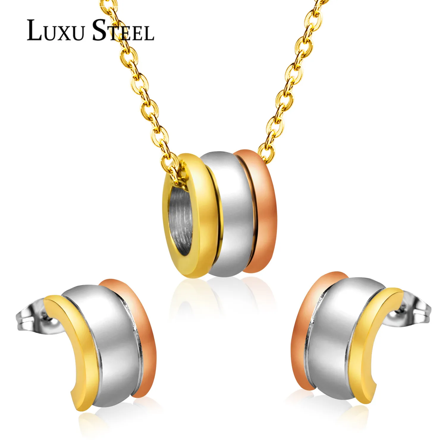 LUXUSTEEL Mixed Color Round Float Pendant Necklace Earring Sets High Quality Stud Earring Fashion Jewelry For Women/Girl Party
LUXUSTEEL Mixed Color Round Float Pendant Necklace Earring Sets High Quality Stud Earring Fashion Jewelry For Women/Girl Party