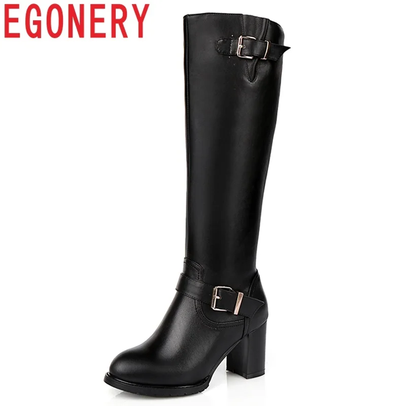 EGONERY botas mujer newest genuine leather round toe high hoof heels zipper platform metal buckle black big size knee high boots
EGONERY botas mujer newest genuine leather round toe high hoof heels zipper platform metal buckle black big size knee high boots