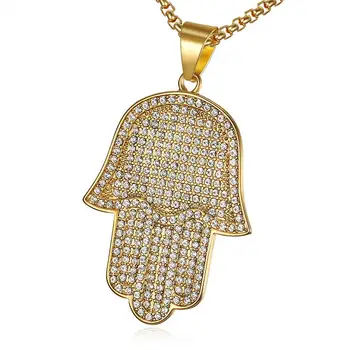 Hip Hop Full Zirconia Pave Bling Iced Out Hamsa Fatima Hand Pendants Necklace Mens Gold Color 316L Stainless Steel Chain Jewerly
Hip Hop Full Zirconia Pave Bling Iced Out Hamsa Fatima Hand Pendants Necklace Mens Gold Color 316L Stainless Steel Chain Jewerly