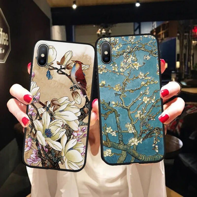 

3D Lovely Cats Floral Emboss Phone Case For iPhone 8 6 6S 7 Plus Soft TPU Coque For iPhone X XR XS Max Capa For iPhone 7 Fundas