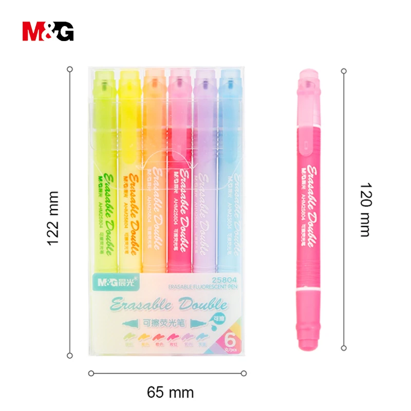 

6 colors M&G creative colored two head scribble highlighter pen set with invisible ink mini erasable marker for school office