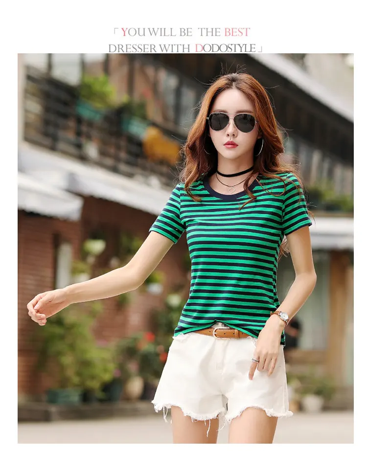 2018 Fashion Cotton T-shirts Women Tshirt Striped Short Sleeve Ladies Tops Tees Plus Size Rayas Camiseta Femme T-shirt Verano (5)