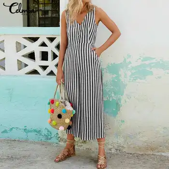 Elegant Women Long Jumpsuits Celmai 2019 Summer High Waist Sexy Sleeveless Rompers Casual Vintage Striped Wide Leg Overalls 5XL
Elegant Women Long Jumpsuits Celmai 2019 Summer High Waist Sexy Sleeveless Rompers Casual Vintage Striped Wide Leg Overalls 5XL