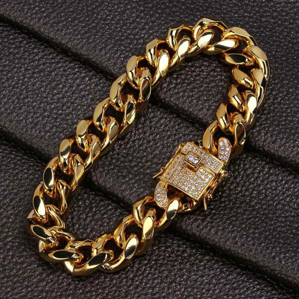 12mm Curb Cuban Miami Link Chain Bracelet For Men Hip Hop Bling Iced Out Paved Rhinestones CZ Rapper Bracelets Jewelry 7" 8"
12mm Curb Cuban Miami Link Chain Bracelet For Men Hip Hop Bling Iced Out Paved Rhinestones CZ Rapper Bracelets Jewelry 7" 8"
