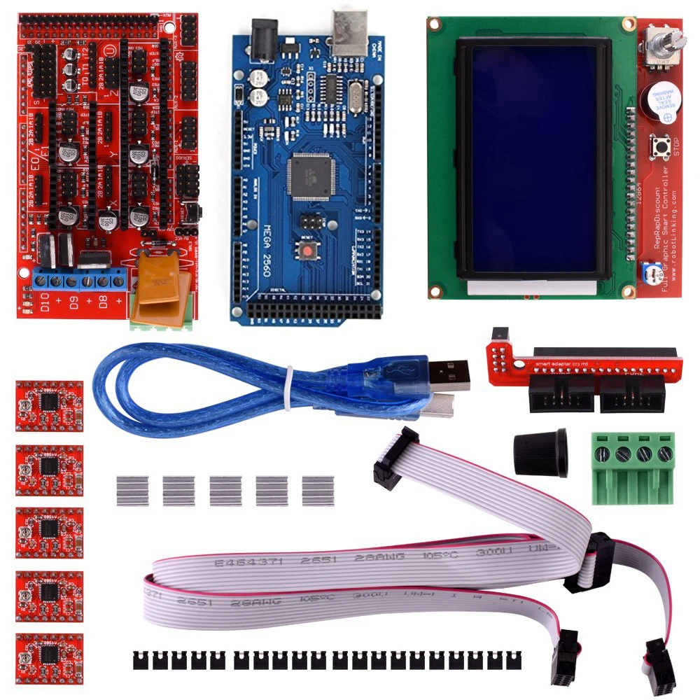 3D Printer Kit with RAMPS1.4+ Mega 2560+ 5pcs A4988 with Heatsink + LCD 12864 Graphic Smart Display Controller with Adapter
3D Printer Kit with RAMPS1.4+ Mega 2560+ 5pcs A4988 with Heatsink + LCD 12864 Graphic Smart Display Controller with Adapter