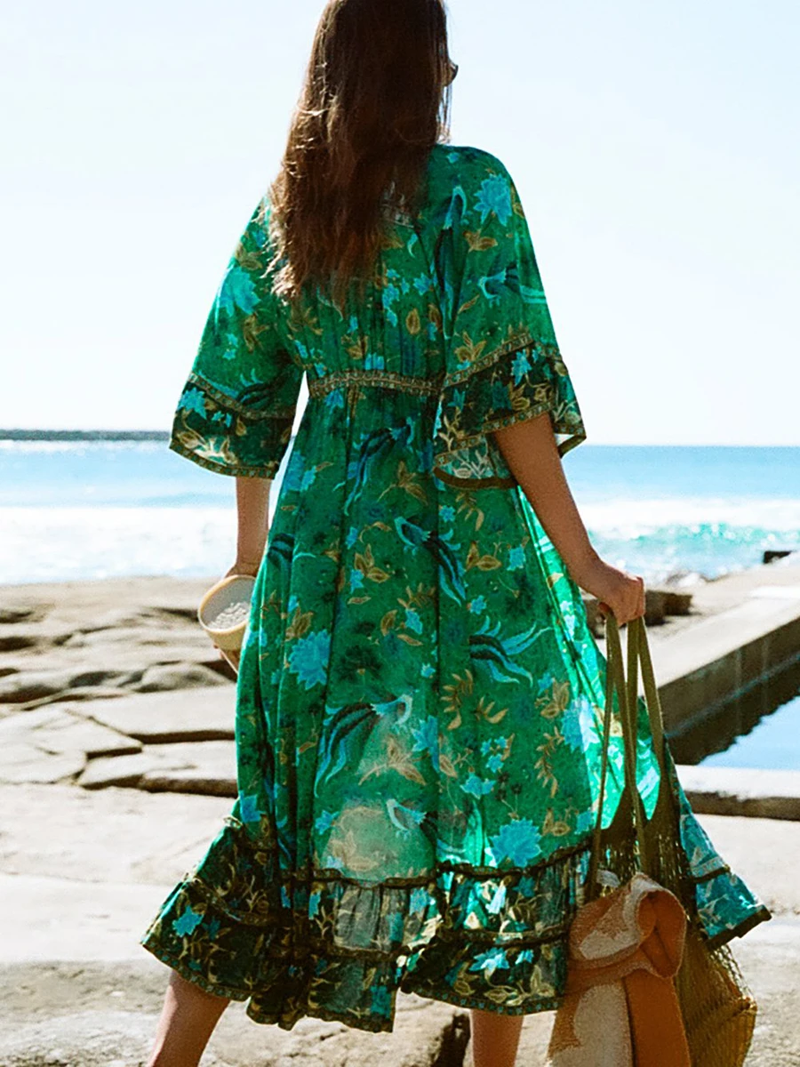 Jastie 2019 Summer Dress Cotton Floral Print Holiday Dresses V-Neck with Tie Hippie Ruffle Midi Dress Boho Beach Women Vestidos
Jastie 2019 Summer Dress Cotton Floral Print Holiday Dresses V-Neck with Tie Hippie Ruffle Midi Dress Boho Beach Women Vestidos
