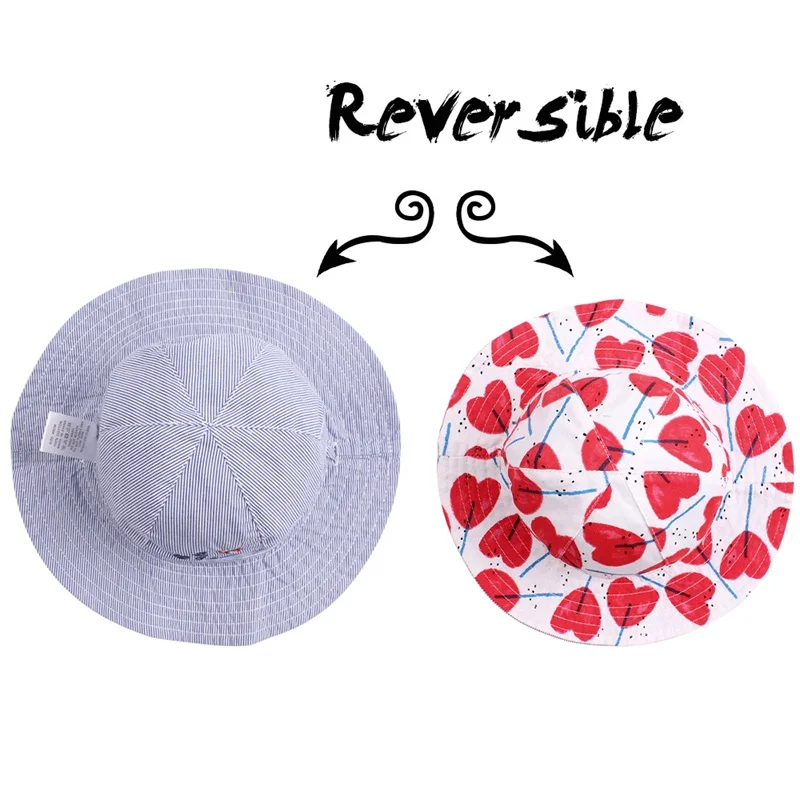 Summer Baby Girls Hat Reversible Heart Baby Bucket Hat Wide Brim Sun Hat Caps For Girls Toddler Kids Hat Baby Girls Clothing (3)