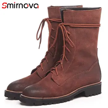 Smirnova 2018 HOT fashion cow suede leather boots cross tied ankle boots women round toe square med heels lace up winter boots
Smirnova 2018 HOT fashion cow suede leather boots cross tied ankle boots women round toe square med heels lace up winter boots