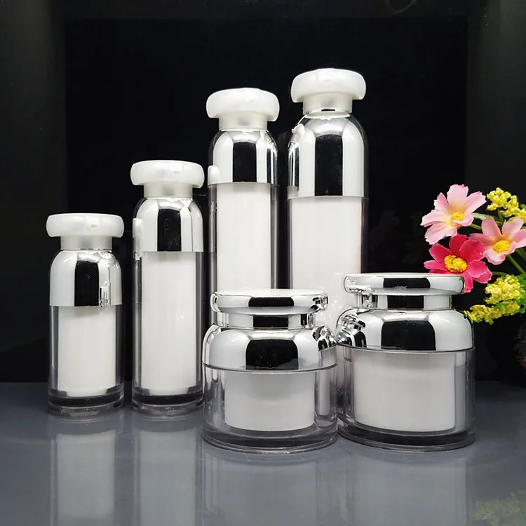 10pcs 50g White Acrylic Face/Eye Cream Jar 15/30/100ml Empty Pink Lotion/Emulsion Airless Bottle Cosmetic Refillable Container | Красота и