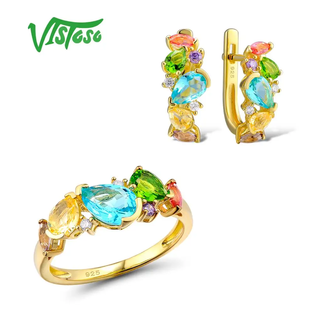 VISTOSO Jewelry Sets For Woman Colorful Natural Gem Stones Jewelry Set Earrings Ring 925 Sterling Silver Fashion Fine Jewelry
VISTOSO Jewelry Sets For Woman Colorful Natural Gem Stones Jewelry Set Earrings Ring 925 Sterling Silver Fashion Fine Jewelry