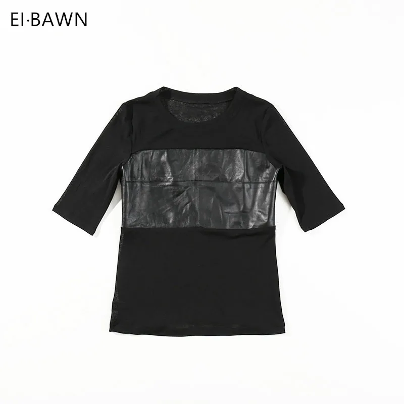 2019 New Arrival Women Tops And Clouses Black Real Leather Cotton Stitching Five Sleeves Round Neck All Match High Quality
2019 New Arrival Women Tops And Clouses Black Real Leather Cotton Stitching Five Sleeves Round Neck All Match High Quality