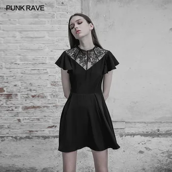 PUNK RAVE Women Casual Black Sexy Dress Gothic Slim-Fit Lace Hight Collar Women Dress Club Party Pleated Mini Dress
PUNK RAVE Women Casual Black Sexy Dress Gothic Slim-Fit Lace Hight Collar Women Dress Club Party Pleated Mini Dress