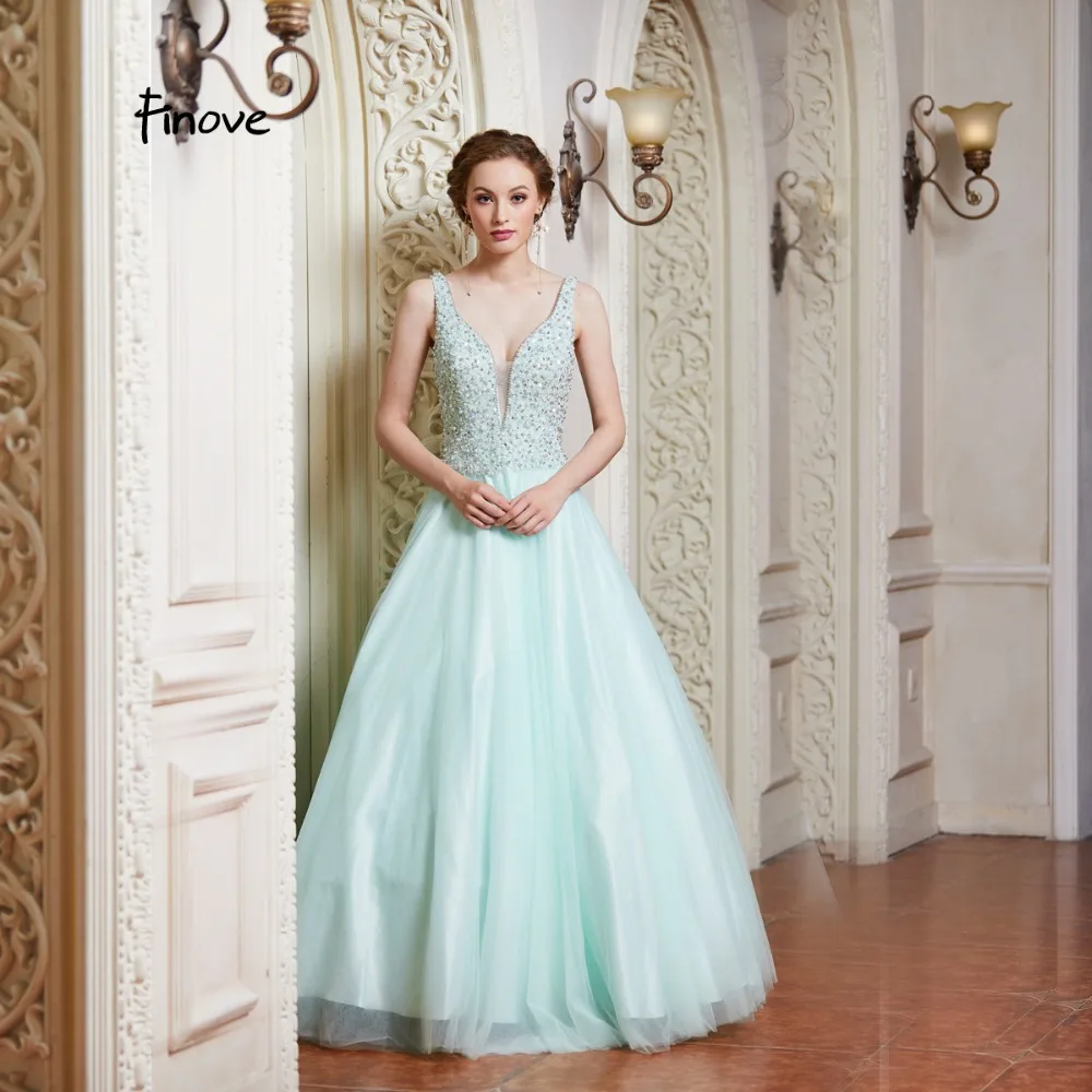 Finove New Arrivals Evening Dress Long 2020 Sexy Deep V Neck Backless Beading Crystals A Line Princess Dresses Party Gowns | Свадьбы и