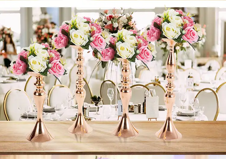 Event Party Artificial Rose Flower Bouquet 50cm 20 Metal Vase