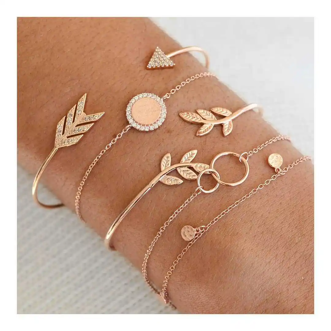 Europe and the United States Arrow Leaf Circle Bracelet Simple Pattern Wafer Pendant 5 Piece Set of Jewelry | Украшения и
